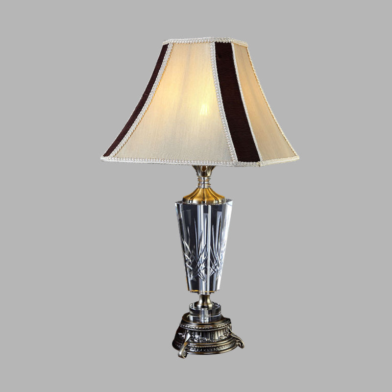 Simple Paneled Bell Night Lamp 1 Light Fabric Nightstand Light in Grey with Crystal Accent Clearhalo 'Lamps' 'Table Lamps' Lighting' 338459