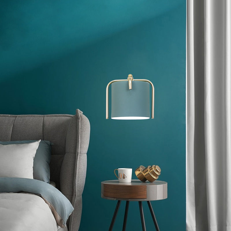 1 Head Bedroom Wall Lighting Contemporary Green/Grey Sconce Light Fixture with Tube Metal Shade Clearhalo 'Cast Iron' 'Glass' 'Industrial' 'Modern wall lights' 'Modern' 'Tiffany' 'Traditional wall lights' 'Wall Lamps & Sconces' 'Wall Lights' Lighting' 338468