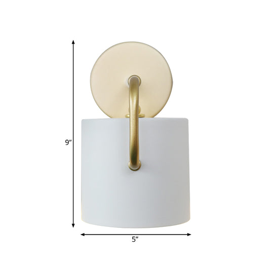 Cylinder Wall Lamp Contemporary Metal 1 Bulb White Sconce Light Fixture with Curved Arm Clearhalo 'Cast Iron' 'Glass' 'Industrial' 'Modern wall lights' 'Modern' 'Tiffany' 'Traditional wall lights' 'Wall Lamps & Sconces' 'Wall Lights' Lighting' 338474