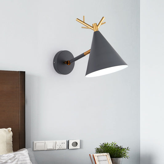 Tapered Metal Sconce Light Modernist 1 Bulb Grey Wall Mounted Lighting for Bedroom Grey Clearhalo 'Cast Iron' 'Glass' 'Industrial' 'Modern wall lights' 'Modern' 'Tiffany' 'Traditional wall lights' 'Wall Lamps & Sconces' 'Wall Lights' Lighting' 338475