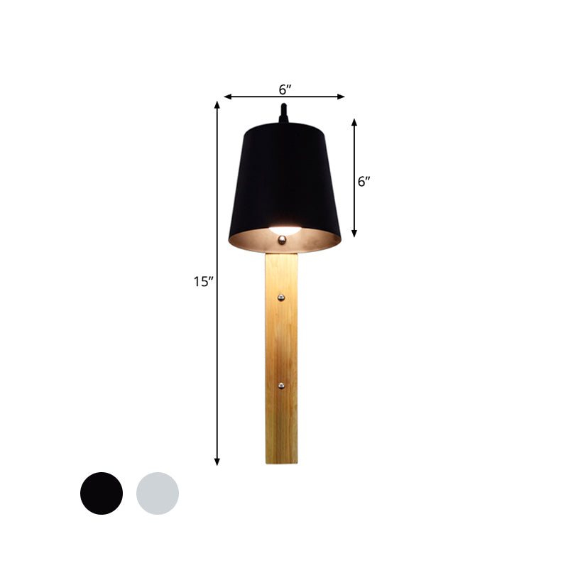 Metal Bell Wall Lamp Modern 1 Head Black/White Sconce Light Fixture with Rectangle Wood Backplate Clearhalo 'Wall Lamps & Sconces' 'Wall Lights' Lighting' 338514