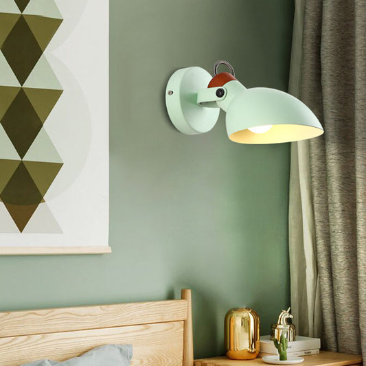 Green Flare Sconce Light Macaron 1 Head Metal Wall Mounted Lighting with Adjustble Arm Green Clearhalo 'Cast Iron' 'Glass' 'Industrial' 'Modern wall lights' 'Modern' 'Tiffany' 'Traditional wall lights' 'Wall Lamps & Sconces' 'Wall Lights' Lighting' 338534