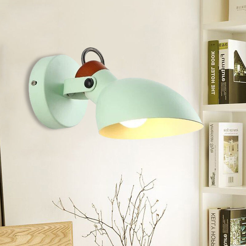 Green Flare Sconce Light Macaron 1 Head Metal Wall Mounted Lighting with Adjustble Arm Clearhalo 'Cast Iron' 'Glass' 'Industrial' 'Modern wall lights' 'Modern' 'Tiffany' 'Traditional wall lights' 'Wall Lamps & Sconces' 'Wall Lights' Lighting' 338535