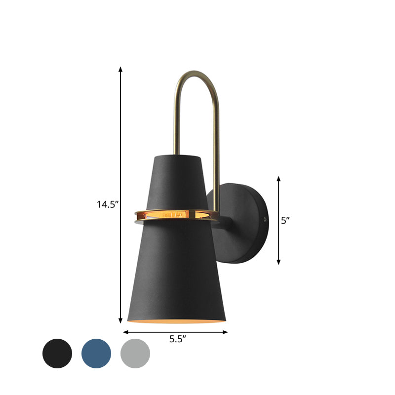 Modernism Tapered Sconce Light Metal 1 Head Wall Mounted Lamp in Black/White/Blue for Dining Room Clearhalo 'Cast Iron' 'Glass' 'Industrial' 'Modern wall lights' 'Modern' 'Tiffany' 'Traditional wall lights' 'Wall Lamps & Sconces' 'Wall Lights' Lighting' 338583