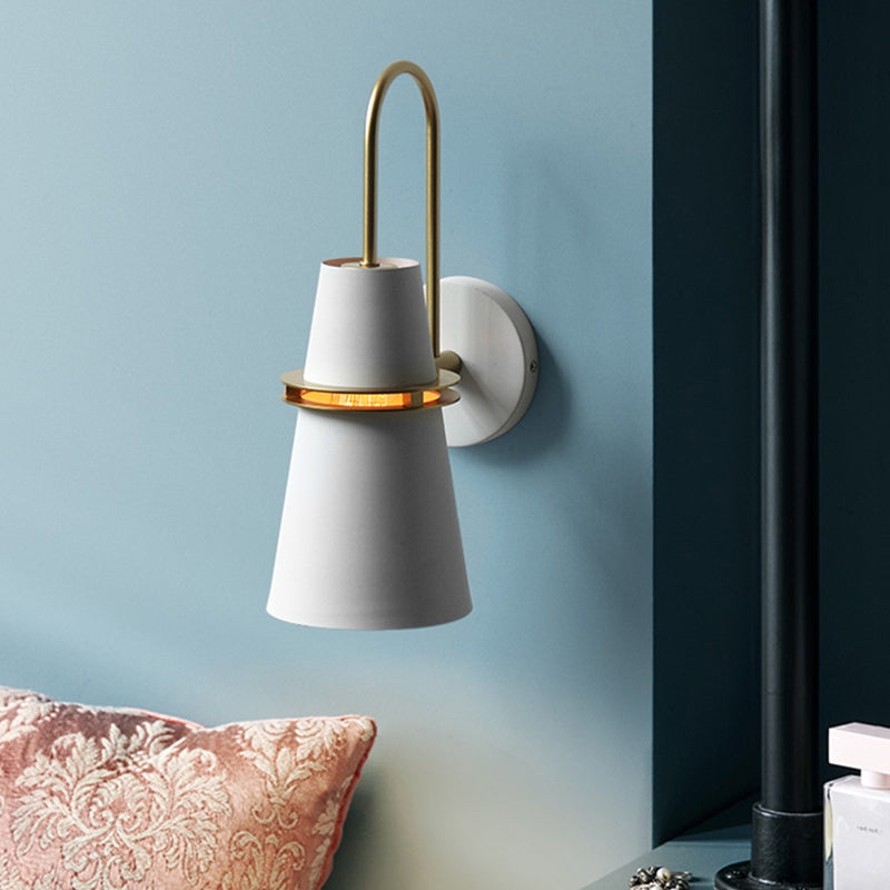 Modernism Tapered Sconce Light Metal 1 Head Wall Mounted Lamp in Black/White/Blue for Dining Room White Clearhalo 'Cast Iron' 'Glass' 'Industrial' 'Modern wall lights' 'Modern' 'Tiffany' 'Traditional wall lights' 'Wall Lamps & Sconces' 'Wall Lights' Lighting' 338587