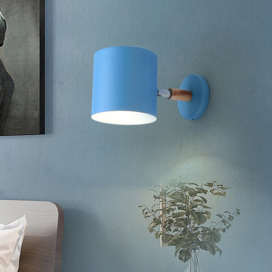 Blue Tubular Wall Lamp Macaron 1 Head Metal Sconce Light Fixture with Rotating Node Blue Clearhalo 'Cast Iron' 'Glass' 'Industrial' 'Modern wall lights' 'Modern' 'Tiffany' 'Traditional wall lights' 'Wall Lamps & Sconces' 'Wall Lights' Lighting' 338590