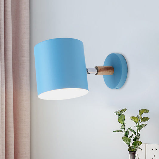 Blue Tubular Wall Lamp Macaron 1 Head Metal Sconce Light Fixture with Rotating Node Clearhalo 'Cast Iron' 'Glass' 'Industrial' 'Modern wall lights' 'Modern' 'Tiffany' 'Traditional wall lights' 'Wall Lamps & Sconces' 'Wall Lights' Lighting' 338591
