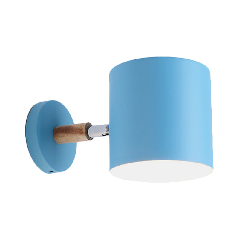 Blue Tubular Wall Lamp Macaron 1 Head Metal Sconce Light Fixture with Rotating Node Clearhalo 'Cast Iron' 'Glass' 'Industrial' 'Modern wall lights' 'Modern' 'Tiffany' 'Traditional wall lights' 'Wall Lamps & Sconces' 'Wall Lights' Lighting' 338593