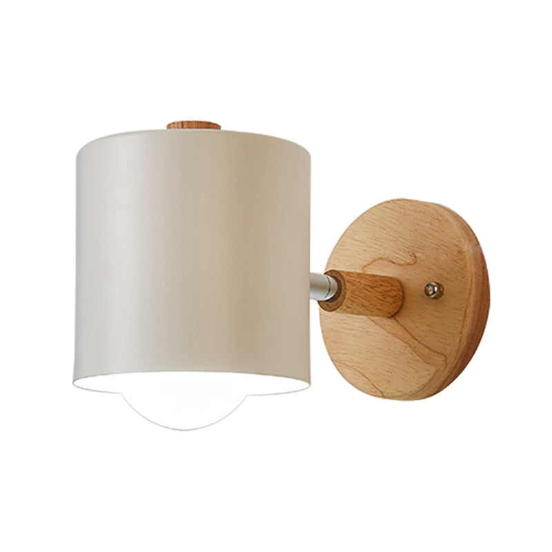 Tube Metal Wall Lighting Contemporary 1 Head White/Green Sconce Light Fixture with Circle Wood Backplate Clearhalo 'Wall Lamps & Sconces' 'Wall Lights' Lighting' 338616