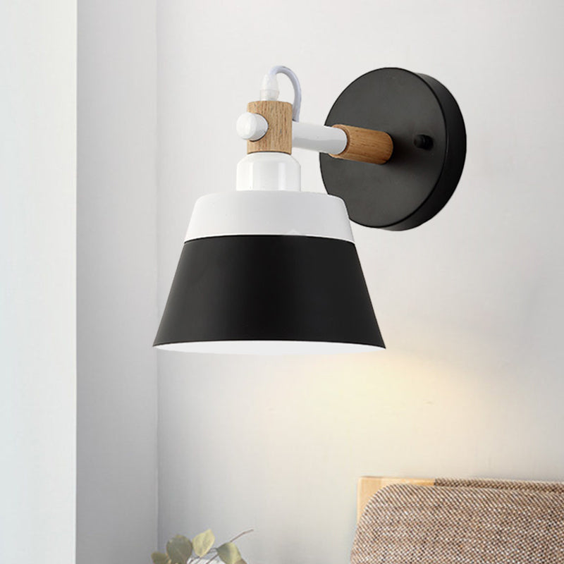 Macaron 1 Head Wall Lighting Black/Pink Wide Flare Sconce Light Fixture with Metal Shade Clearhalo 'Wall Lamps & Sconces' 'Wall Lights' Lighting' 338622