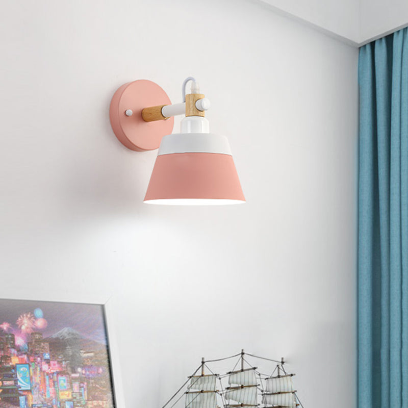 Macaron 1 Head Wall Lighting Black/Pink Wide Flare Sconce Light Fixture with Metal Shade Clearhalo 'Wall Lamps & Sconces' 'Wall Lights' Lighting' 338627