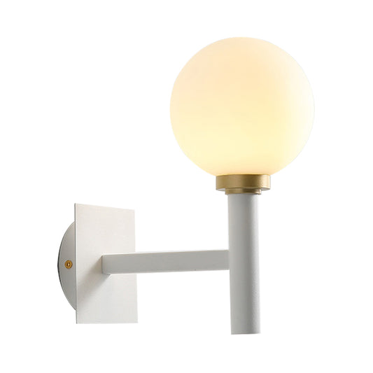 Metal Armed Wall Lamp Minimalist 1 Bulb White Sconce Light Fixture with Opal Glass Shade Clearhalo 'Cast Iron' 'Glass' 'Industrial' 'Modern wall lights' 'Modern' 'Tiffany' 'Traditional wall lights' 'Wall Lamps & Sconces' 'Wall Lights' Lighting' 338632