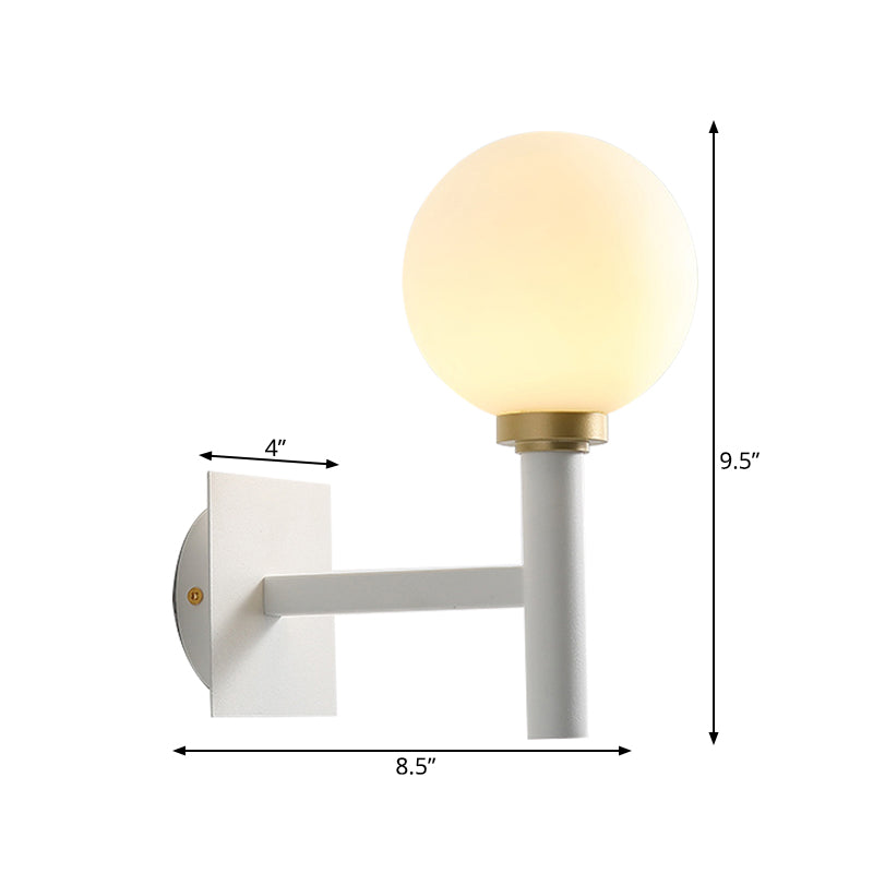 Metal Armed Wall Lamp Minimalist 1 Bulb White Sconce Light Fixture with Opal Glass Shade Clearhalo 'Cast Iron' 'Glass' 'Industrial' 'Modern wall lights' 'Modern' 'Tiffany' 'Traditional wall lights' 'Wall Lamps & Sconces' 'Wall Lights' Lighting' 338633