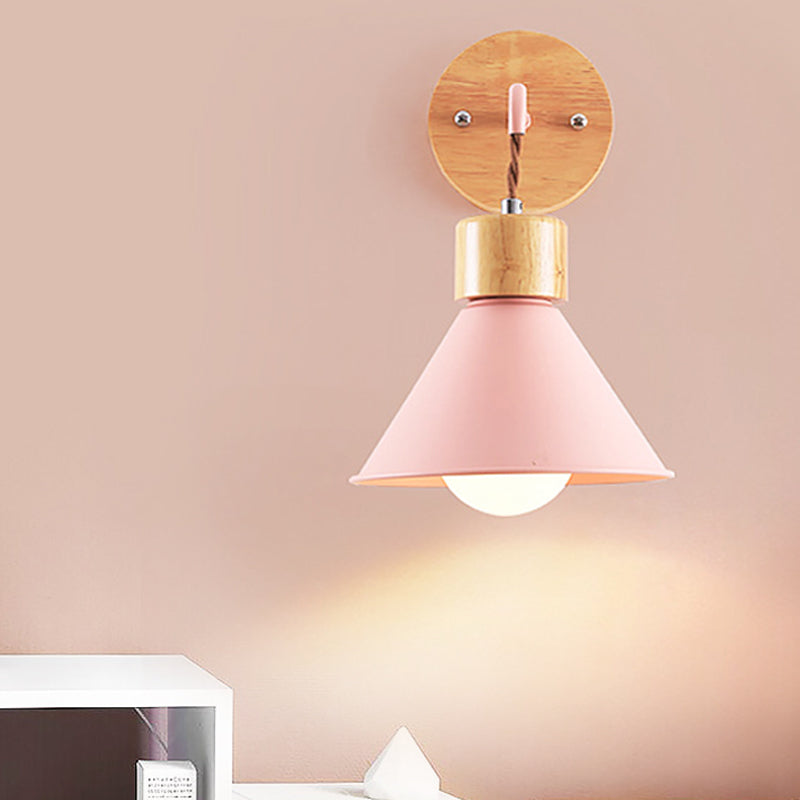 Trumpet Metal Sconce Modernism 1 Head Grey/White/Pink Wall Mounted Light Fixture for Bedside Pink Clearhalo 'Wall Lamps & Sconces' 'Wall Lights' Lighting' 338639