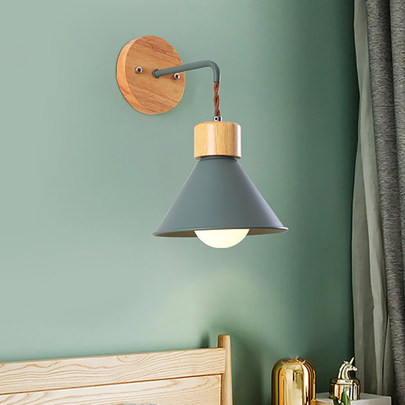 Trumpet Metal Sconce Modernism 1 Head Grey/White/Pink Wall Mounted Light Fixture for Bedside Green Clearhalo 'Wall Lamps & Sconces' 'Wall Lights' Lighting' 338642