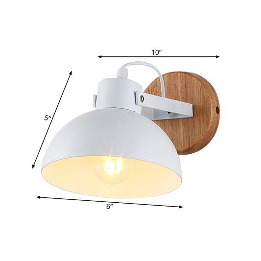 1 Head Bowl Wall Lamp Modernism Metal Sconce Light Fixture in White with Round Wood Backplate Clearhalo 'Wall Lamps & Sconces' 'Wall Lights' Lighting' 338662