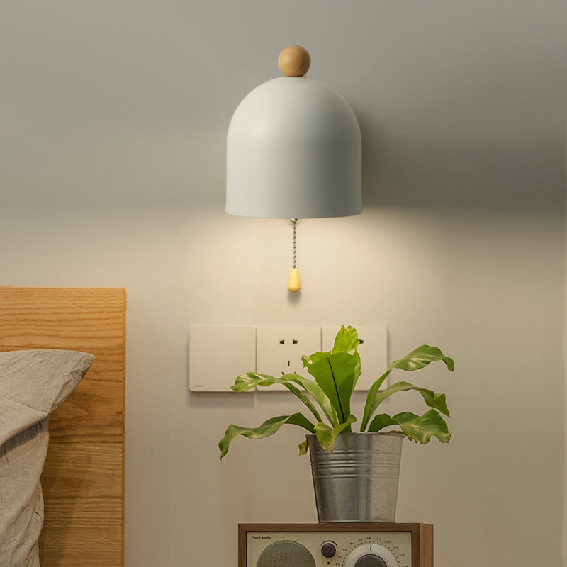 Tube Metal Wall Lamp Contemporary 1 Head White Sconce Light Fixture with Swing Wood Arm and Pull Chain Clearhalo 'Wall Lamps & Sconces' 'Wall Lights' Lighting' 338665