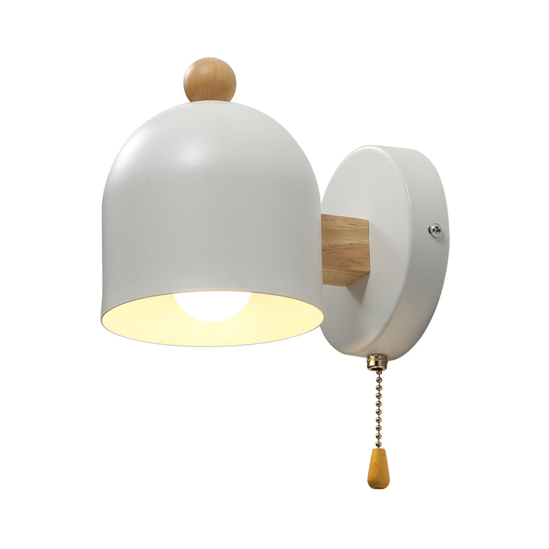 Tube Metal Wall Lamp Contemporary 1 Head White Sconce Light Fixture with Swing Wood Arm and Pull Chain Clearhalo 'Wall Lamps & Sconces' 'Wall Lights' Lighting' 338666