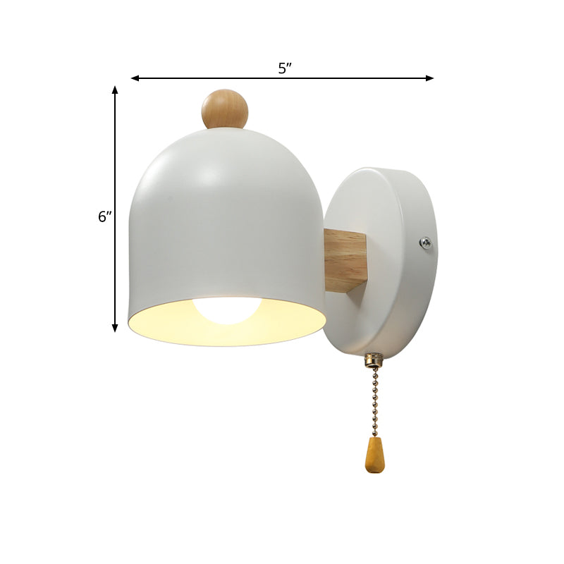 Tube Metal Wall Lamp Contemporary 1 Head White Sconce Light Fixture with Swing Wood Arm and Pull Chain Clearhalo 'Wall Lamps & Sconces' 'Wall Lights' Lighting' 338667