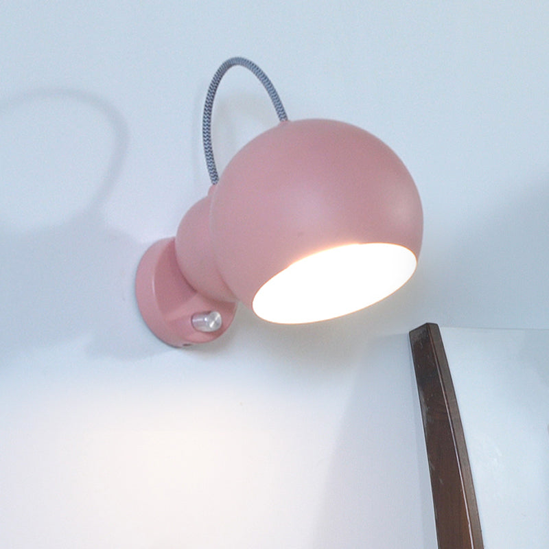 Modernism Spherical Wall Lighting Metal 1 Bulb Sconce Light Fixture in Pink for Living Room Clearhalo 'Cast Iron' 'Glass' 'Industrial' 'Modern wall lights' 'Modern' 'Tiffany' 'Traditional wall lights' 'Wall Lamps & Sconces' 'Wall Lights' Lighting' 338698