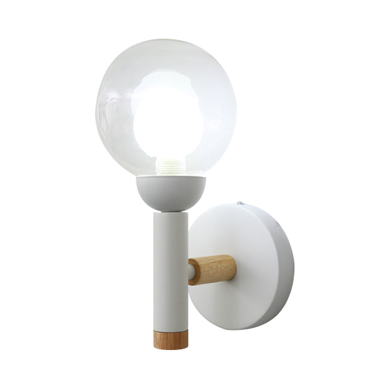 Armed Wall Lamp Modernism Metal 1 Bulb Sconce Light Fixture in White with Orb Clear Glass Shade Clearhalo 'Cast Iron' 'Glass' 'Industrial' 'Modern wall lights' 'Modern' 'Tiffany' 'Traditional wall lights' 'Wall Lamps & Sconces' 'Wall Lights' Lighting' 338710