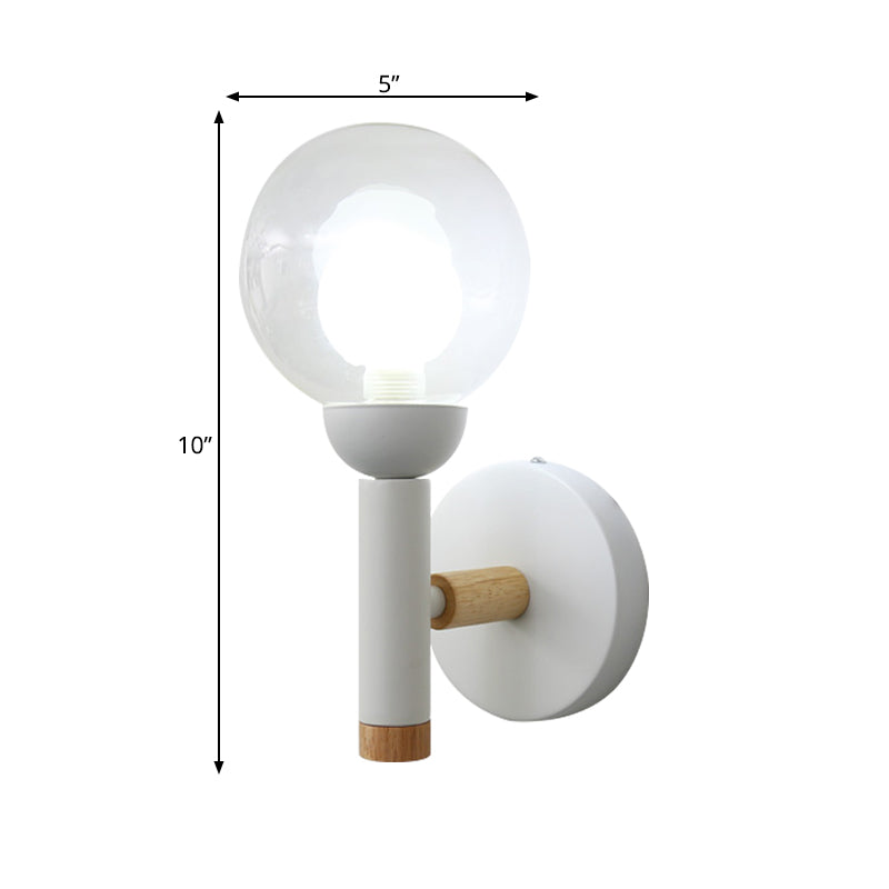 Armed Wall Lamp Modernism Metal 1 Bulb Sconce Light Fixture in White with Orb Clear Glass Shade Clearhalo 'Cast Iron' 'Glass' 'Industrial' 'Modern wall lights' 'Modern' 'Tiffany' 'Traditional wall lights' 'Wall Lamps & Sconces' 'Wall Lights' Lighting' 338711