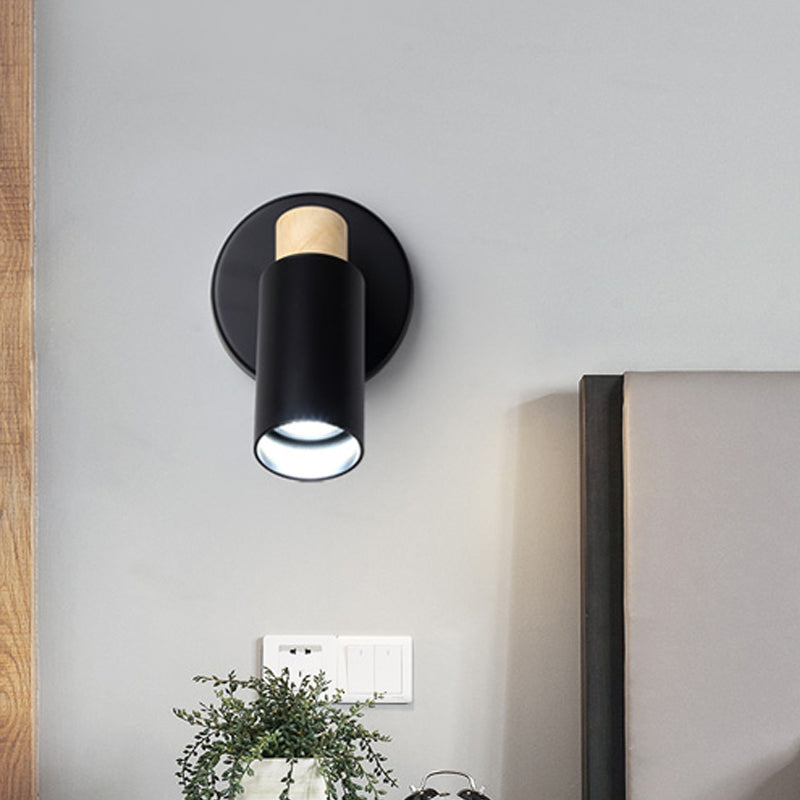 Tubular Wall Lighting Modern Metal 1 Head Black Sconce Light Fixture with Wood Cap Black Clearhalo 'Wall Lamps & Sconces' 'Wall Lights' Lighting' 338730