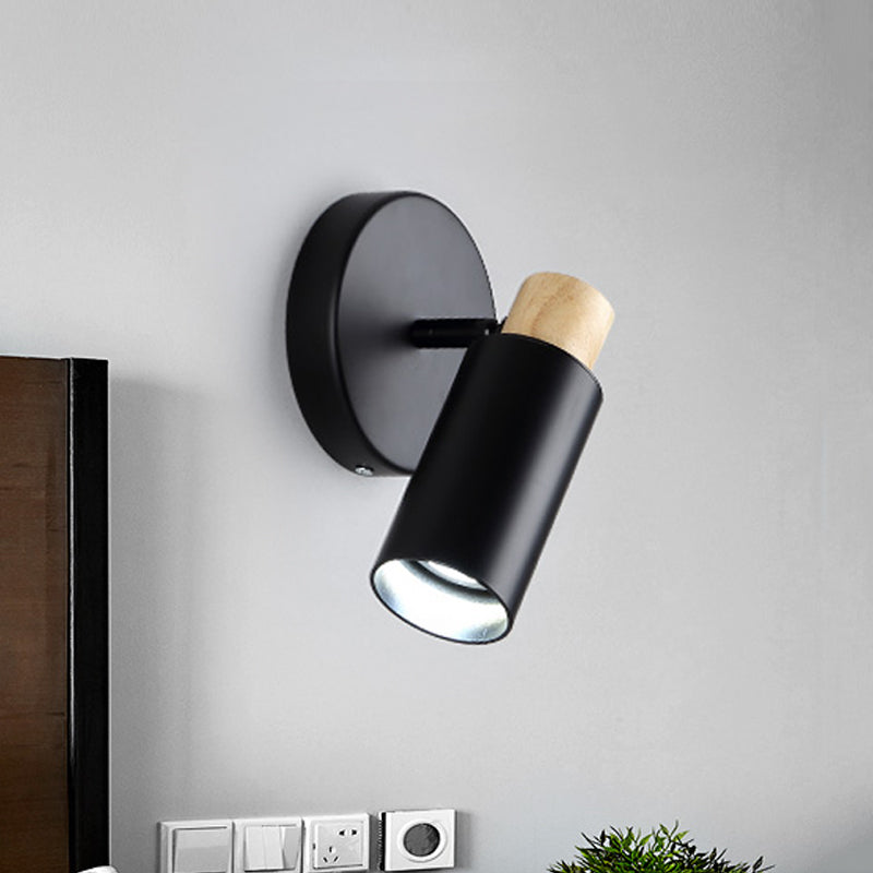 Tubular Wall Lighting Modern Metal 1 Head Black Sconce Light Fixture with Wood Cap Clearhalo 'Wall Lamps & Sconces' 'Wall Lights' Lighting' 338731