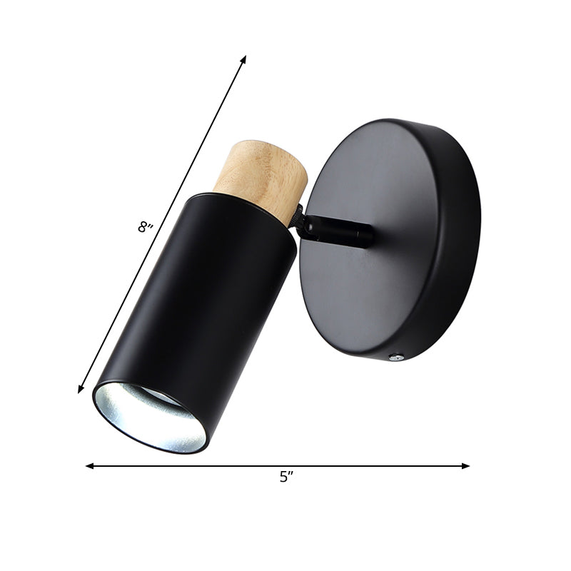 Tubular Wall Lighting Modern Metal 1 Head Black Sconce Light Fixture with Wood Cap Clearhalo 'Wall Lamps & Sconces' 'Wall Lights' Lighting' 338734