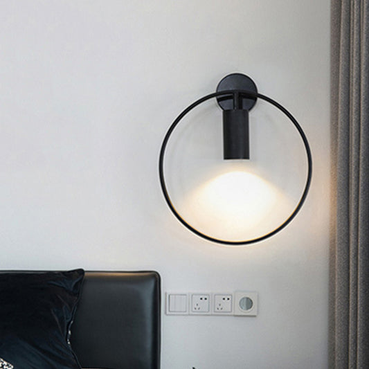 Metal Circular Sconce Light Minimalist 1 Head Black Wall Mounted Lamp for Living Room Black Clearhalo 'Cast Iron' 'Glass' 'Industrial' 'Modern wall lights' 'Modern' 'Tiffany' 'Traditional wall lights' 'Wall Lamps & Sconces' 'Wall Lights' Lighting' 338735