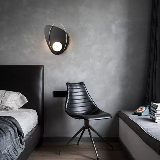 Black Triangular Wall Lamp Minimalism 1 Head Metal Sconce Light Fixture with White Glass Shade Clearhalo 'Cast Iron' 'Glass' 'Industrial' 'Modern wall lights' 'Modern' 'Tiffany' 'Traditional wall lights' 'Wall Lamps & Sconces' 'Wall Lights' Lighting' 338742