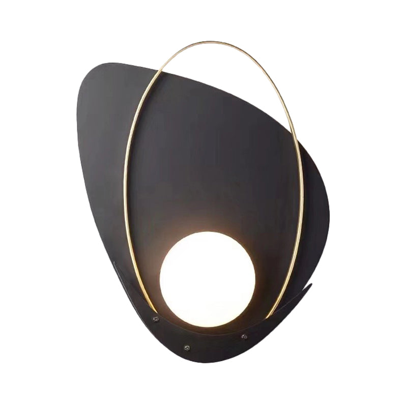 Black Triangular Wall Lamp Minimalism 1 Head Metal Sconce Light Fixture with White Glass Shade Clearhalo 'Cast Iron' 'Glass' 'Industrial' 'Modern wall lights' 'Modern' 'Tiffany' 'Traditional wall lights' 'Wall Lamps & Sconces' 'Wall Lights' Lighting' 338743