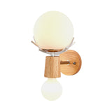 2 Heads Bedside Wall Lighting Modernist Wood Sconce Light Fixture with Ball White Glass Shade Clearhalo 'Wall Lamps & Sconces' 'Wall Lights' Lighting' 338753