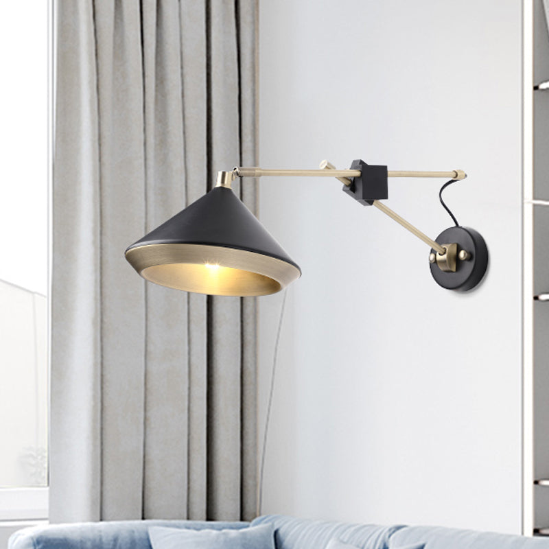 Wide Flare Sconce Contemporary Metal 1 Bulb White/Black Wall Mounted Light Fixture with Adjustable Arm Clearhalo 'Cast Iron' 'Glass' 'Industrial' 'Modern wall lights' 'Modern' 'Tiffany' 'Traditional wall lights' 'Wall Lamps & Sconces' 'Wall Lights' Lighting' 338761