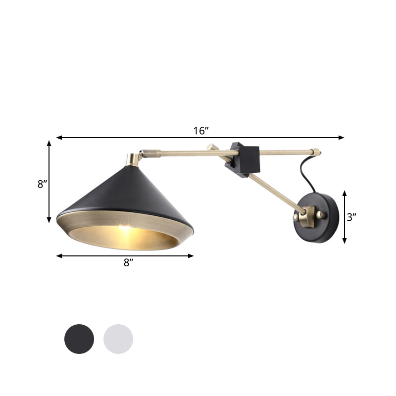 Wide Flare Sconce Contemporary Metal 1 Bulb White/Black Wall Mounted Light Fixture with Adjustable Arm Clearhalo 'Cast Iron' 'Glass' 'Industrial' 'Modern wall lights' 'Modern' 'Tiffany' 'Traditional wall lights' 'Wall Lamps & Sconces' 'Wall Lights' Lighting' 338764