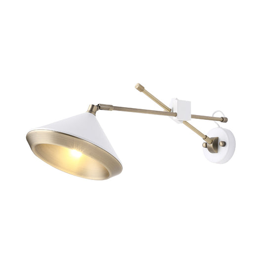 Wide Flare Sconce Contemporary Metal 1 Bulb White/Black Wall Mounted Light Fixture with Adjustable Arm Clearhalo 'Cast Iron' 'Glass' 'Industrial' 'Modern wall lights' 'Modern' 'Tiffany' 'Traditional wall lights' 'Wall Lamps & Sconces' 'Wall Lights' Lighting' 338767