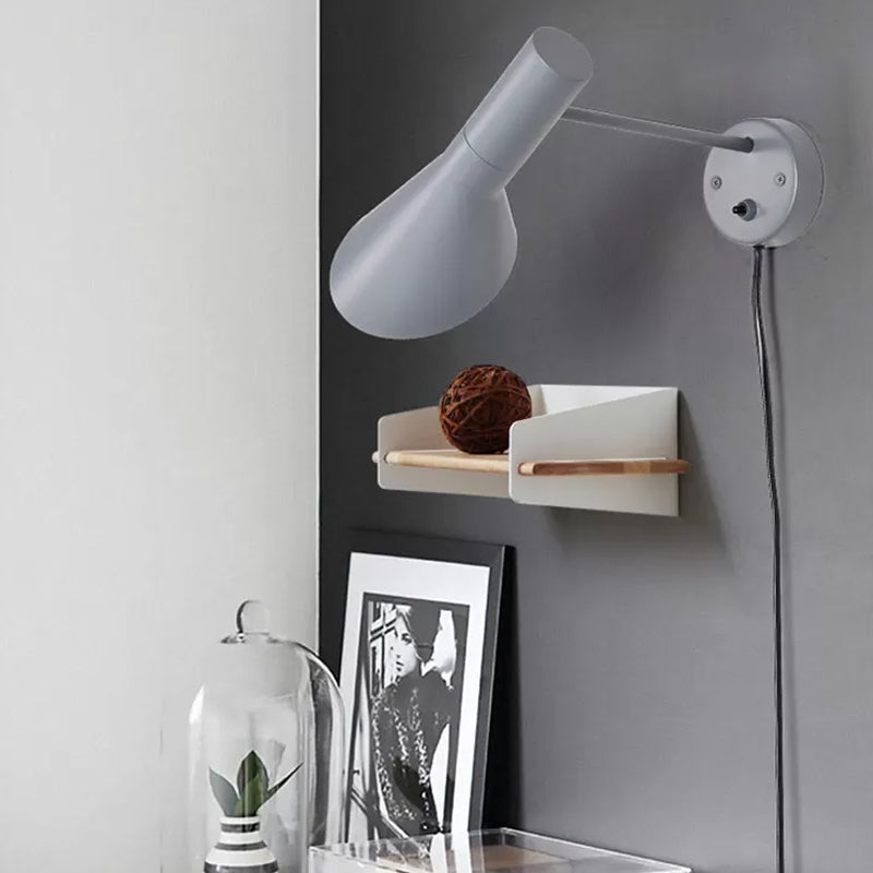 Minimalist Flare Wall Lighting Metal 1 Head Sconce Light Fixture in White/Grey with Rotating Node Clearhalo 'Cast Iron' 'Glass' 'Industrial' 'Modern wall lights' 'Modern' 'Tiffany' 'Traditional wall lights' 'Wall Lamps & Sconces' 'Wall Lights' Lighting' 338798