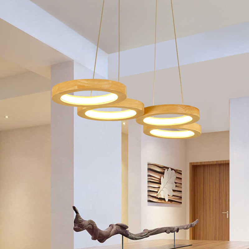 4/5 Lights Dining Room Chandelier with Orbicular Wood Shade Modernist Beige Led Hanging Pendant Light in Warm Light Clearhalo 'Ceiling Lights' 'Chandeliers' Lighting' options 338843