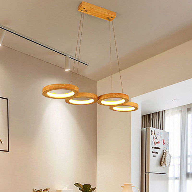 4/5 Lights Dining Room Chandelier with Orbicular Wood Shade Modernist Beige Led Hanging Pendant Light in Warm Light Clearhalo 'Ceiling Lights' 'Chandeliers' Lighting' options 338844
