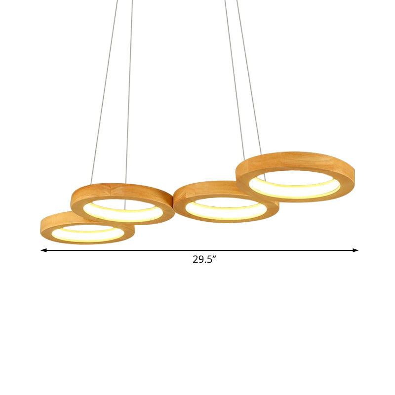 4/5 Lights Dining Room Chandelier with Orbicular Wood Shade Modernist Beige Led Hanging Pendant Light in Warm Light Clearhalo 'Ceiling Lights' 'Chandeliers' Lighting' options 338849