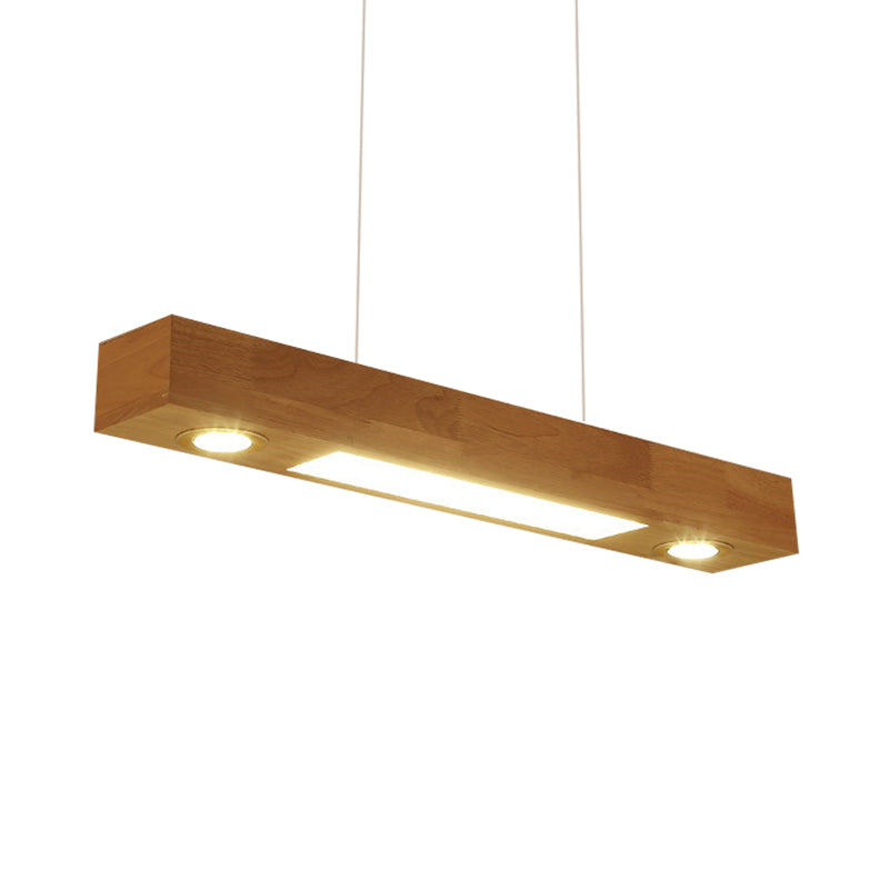 Rectangular Wood Chandelier Light Contemporary Led 31.5"/47" Wide Beige Led Hanging Ceiling Lamp in Warm Light Clearhalo 'Ceiling Lights' 'Chandeliers' Lighting' options 338853