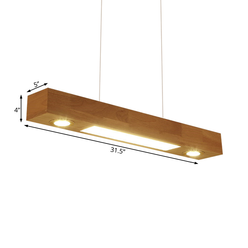 Rectangular Wood Chandelier Light Contemporary Led 31.5"/47" Wide Beige Led Hanging Ceiling Lamp in Warm Light Clearhalo 'Ceiling Lights' 'Chandeliers' Lighting' options 338857