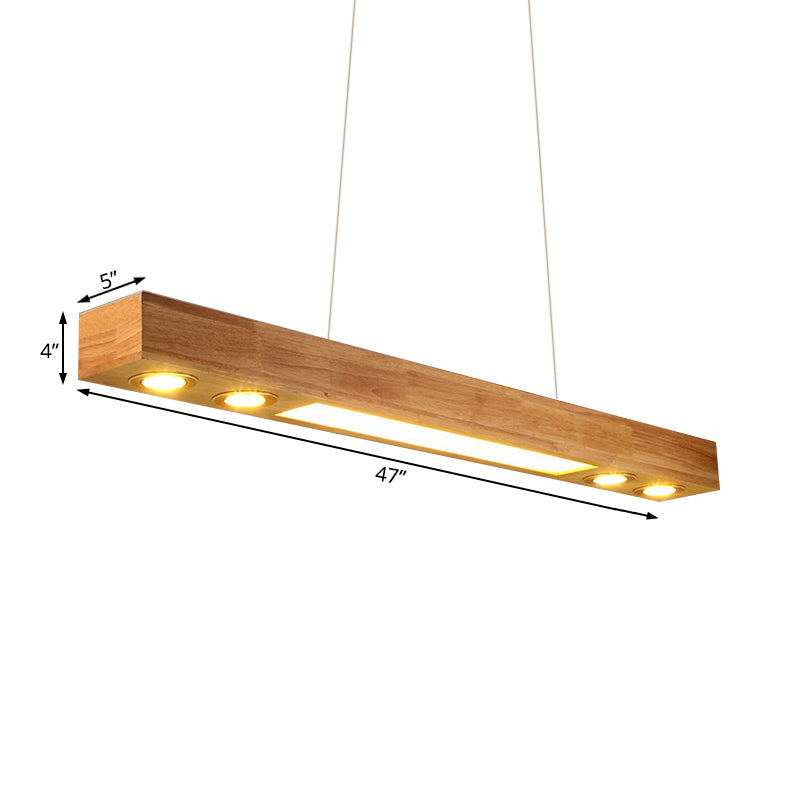 Rectangular Wood Chandelier Light Contemporary Led 31.5"/47" Wide Beige Led Hanging Ceiling Lamp in Warm Light Clearhalo 'Ceiling Lights' 'Chandeliers' Lighting' options 338858