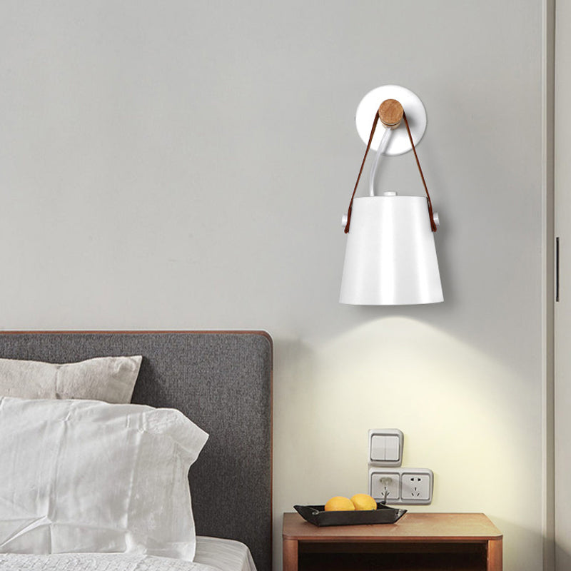 Metal Cone Sconce Light Modernist 1 Head White/Black Wall Lighting Fixture with Wood Arm Clearhalo 'Wall Lamps & Sconces' 'Wall Lights' Lighting' 338881