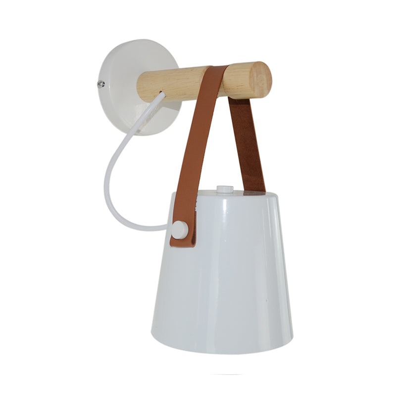 Metal Cone Sconce Light Modernist 1 Head White/Black Wall Lighting Fixture with Wood Arm Clearhalo 'Wall Lamps & Sconces' 'Wall Lights' Lighting' 338882