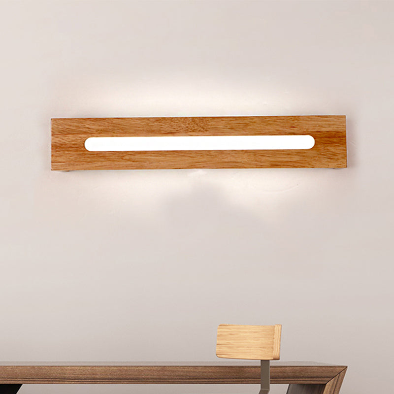 Rectangular Wood Wall Mount Light Modernist Led Brown Wall Mount Vanity Light Fixture in Warm Light, 14"/18"/21.5" Wide Wood Clearhalo 'Vanity Lights' 'Wall Lights' Lighting' 338959