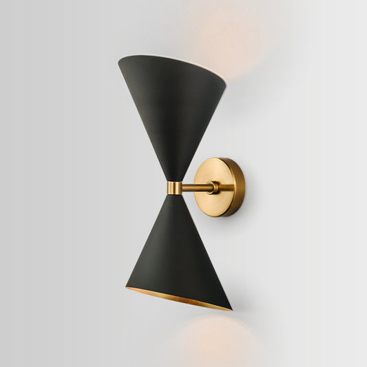 Double Cone-Shaped Wall Lamp Modernist 2 Lights Black Wall Mounted Lighting for Hallway Clearhalo 'Cast Iron' 'Glass' 'Industrial' 'Modern wall lights' 'Modern' 'Tiffany' 'Traditional wall lights' 'Wall Lamps & Sconces' 'Wall Lights' Lighting' 339058