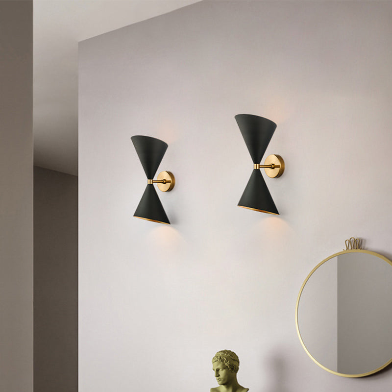 Double Cone-Shaped Wall Lamp Modernist 2 Lights Black Wall Mounted Lighting for Hallway Clearhalo 'Cast Iron' 'Glass' 'Industrial' 'Modern wall lights' 'Modern' 'Tiffany' 'Traditional wall lights' 'Wall Lamps & Sconces' 'Wall Lights' Lighting' 339059