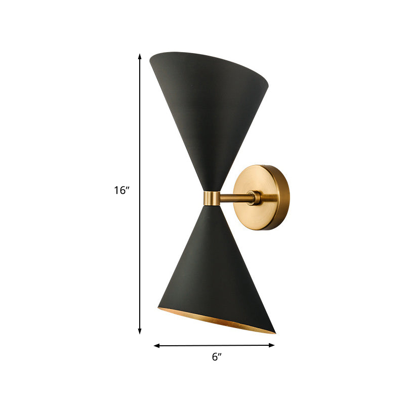 Double Cone-Shaped Wall Lamp Modernist 2 Lights Black Wall Mounted Lighting for Hallway Clearhalo 'Cast Iron' 'Glass' 'Industrial' 'Modern wall lights' 'Modern' 'Tiffany' 'Traditional wall lights' 'Wall Lamps & Sconces' 'Wall Lights' Lighting' 339061