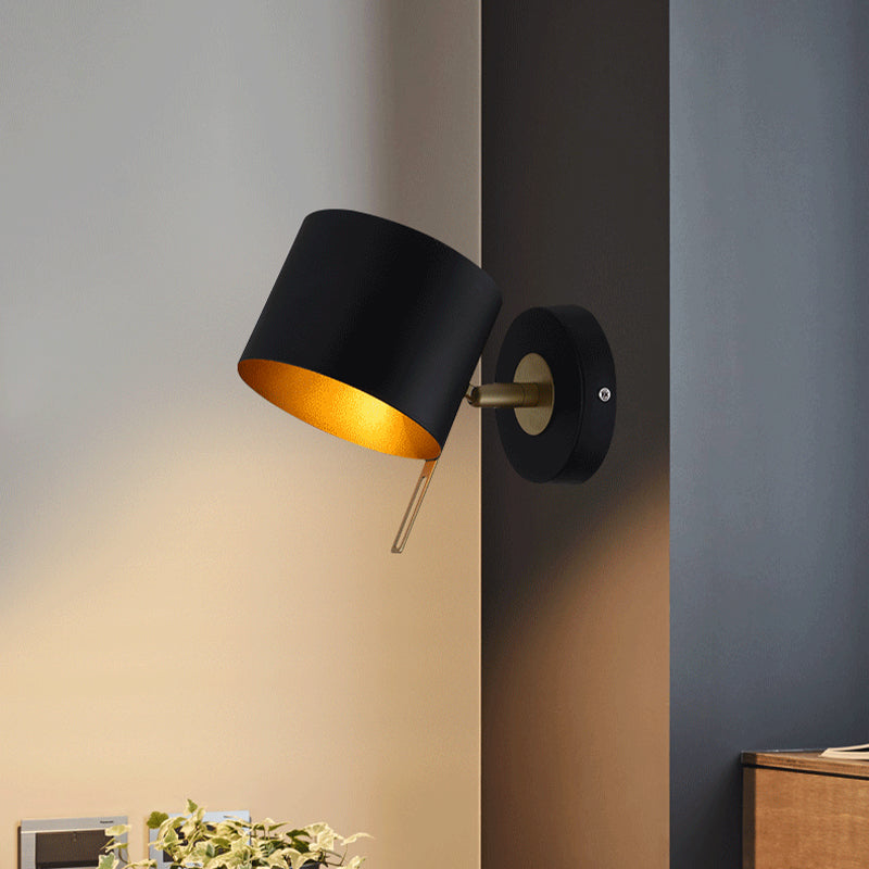 Metal Drum Wall Lighting Fixture Contemporary 1 Bulb Black Sconce Light for Bedroom Black Clearhalo 'Cast Iron' 'Glass' 'Industrial' 'Modern wall lights' 'Modern' 'Tiffany' 'Traditional wall lights' 'Wall Lamps & Sconces' 'Wall Lights' Lighting' 339062